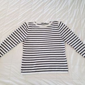 White and navy stripe boat neck sweater